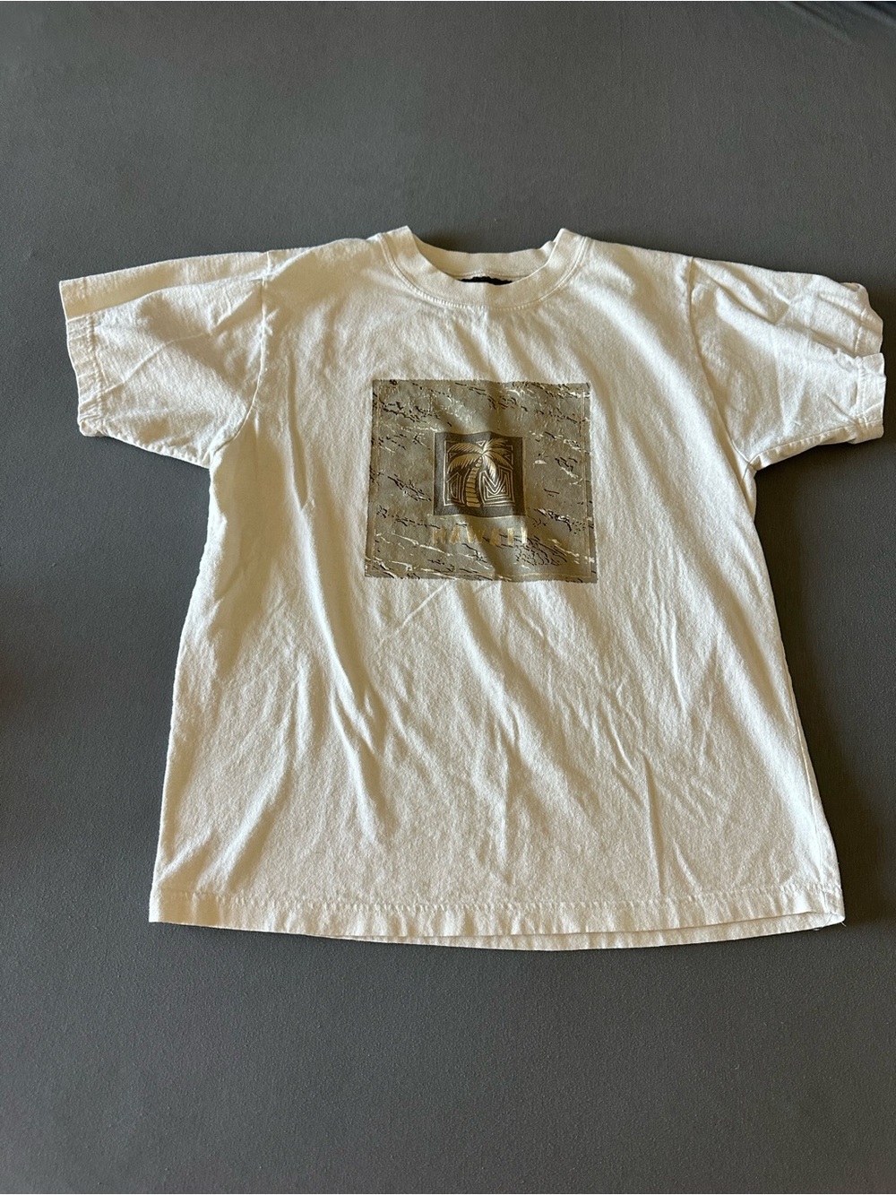 Vintage ABC Design Cream Hawaii Graphic Print T-Shirt